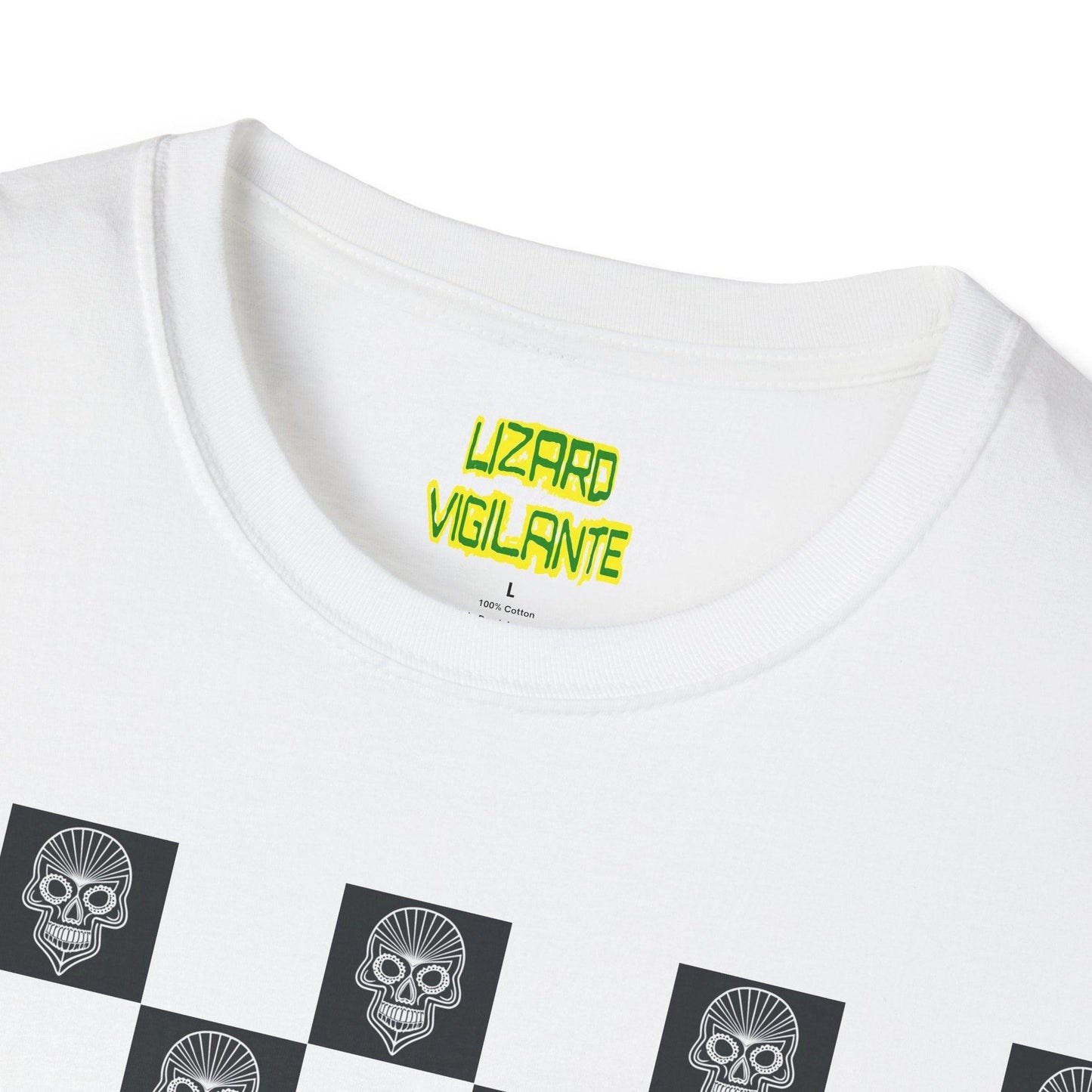 Checkerboard Skull Unisex Softstyle T-Shirt - Lizard Vigilante