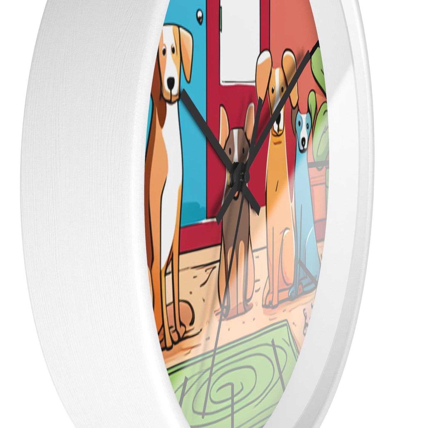 Wall Clock Featuring A Family of Illustrated Dogs - Lizard Vigilante