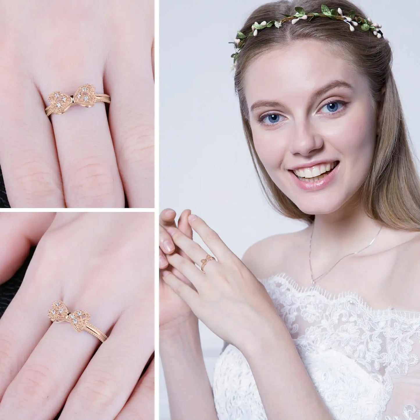 Three-dimensional Bow Ring Women's Rose Gold Simple
