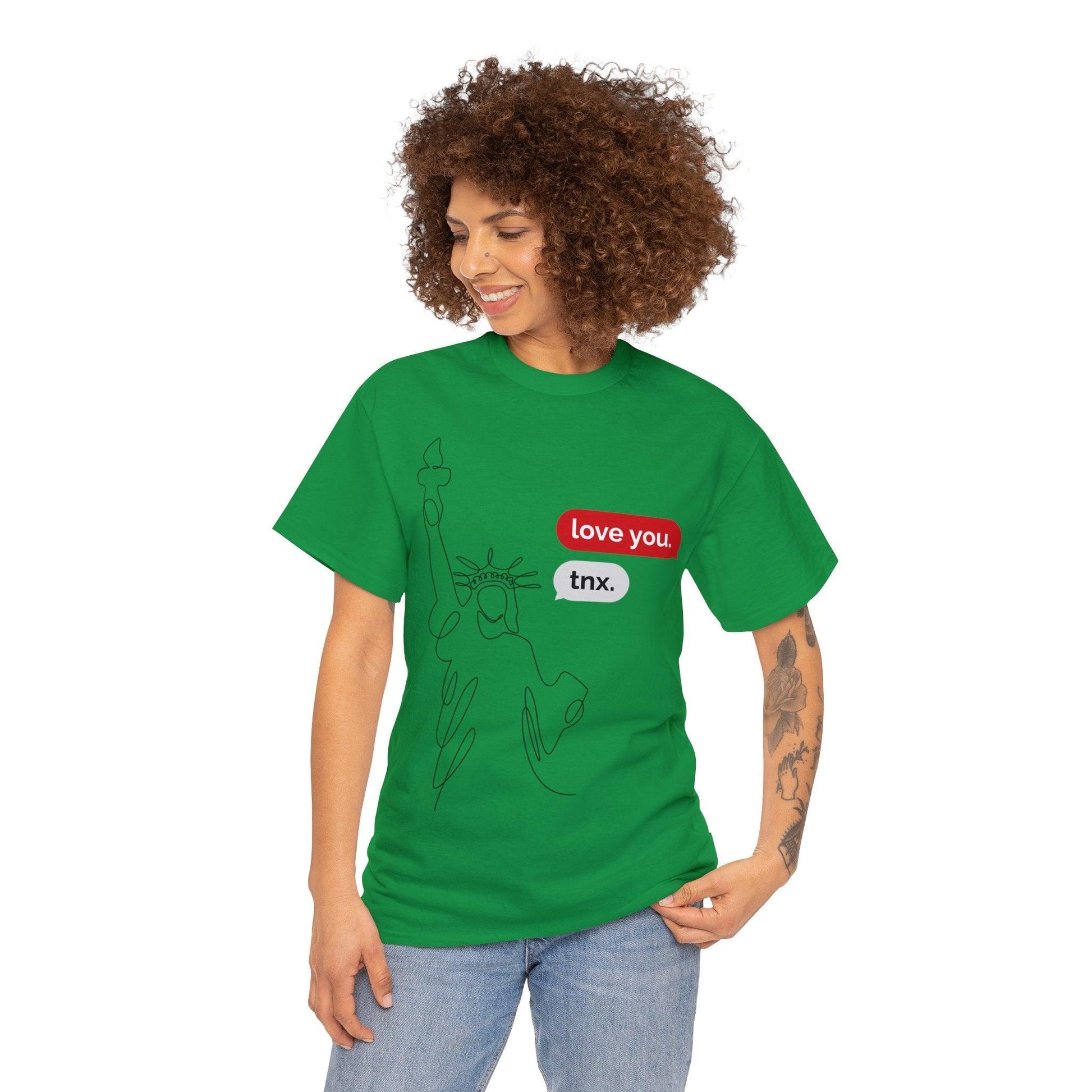 Statue of Liberty Gets a Text Multi Colored Unisex Heavy Cotton Tee - Lizard Vigilante