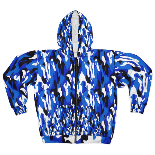 Blue Black White Camo Unisex Zip Hoodie - Lizard Vigilante