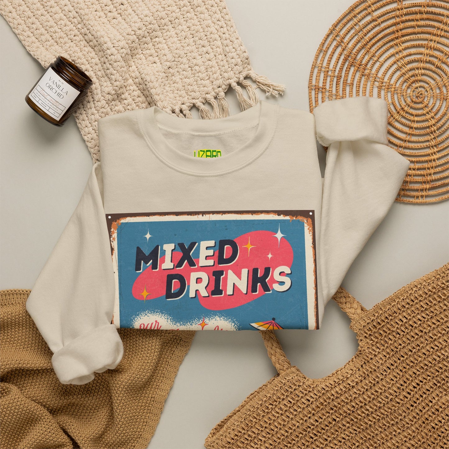 Mixed Drinks Crewneck Sweatshirt — Retro Cocktail Graphic Pullover