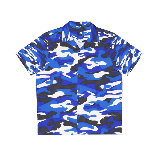 Blue Black White Camo Men's Hawaiian Shirt - Lizard Vigilante