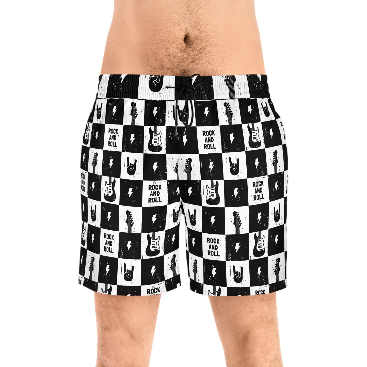 Men's Rock and Roll Squares Mid-Length Swim Shorts - Premium All Over Prints from Printify - Just $47.99! Shop now at Lizard Vigilante