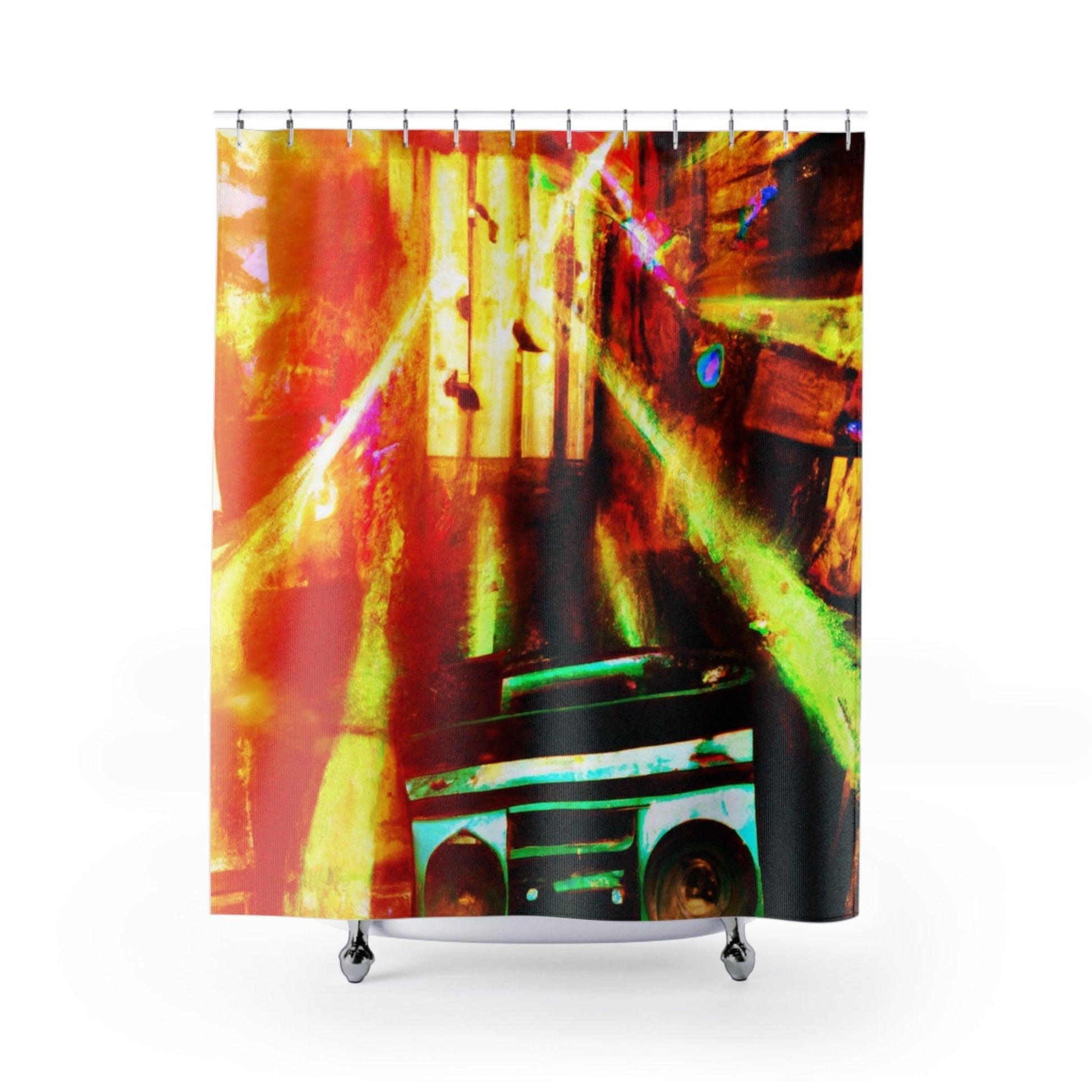 Prison BoomBox Light Burst Shower Curtains - Lizard Vigilante