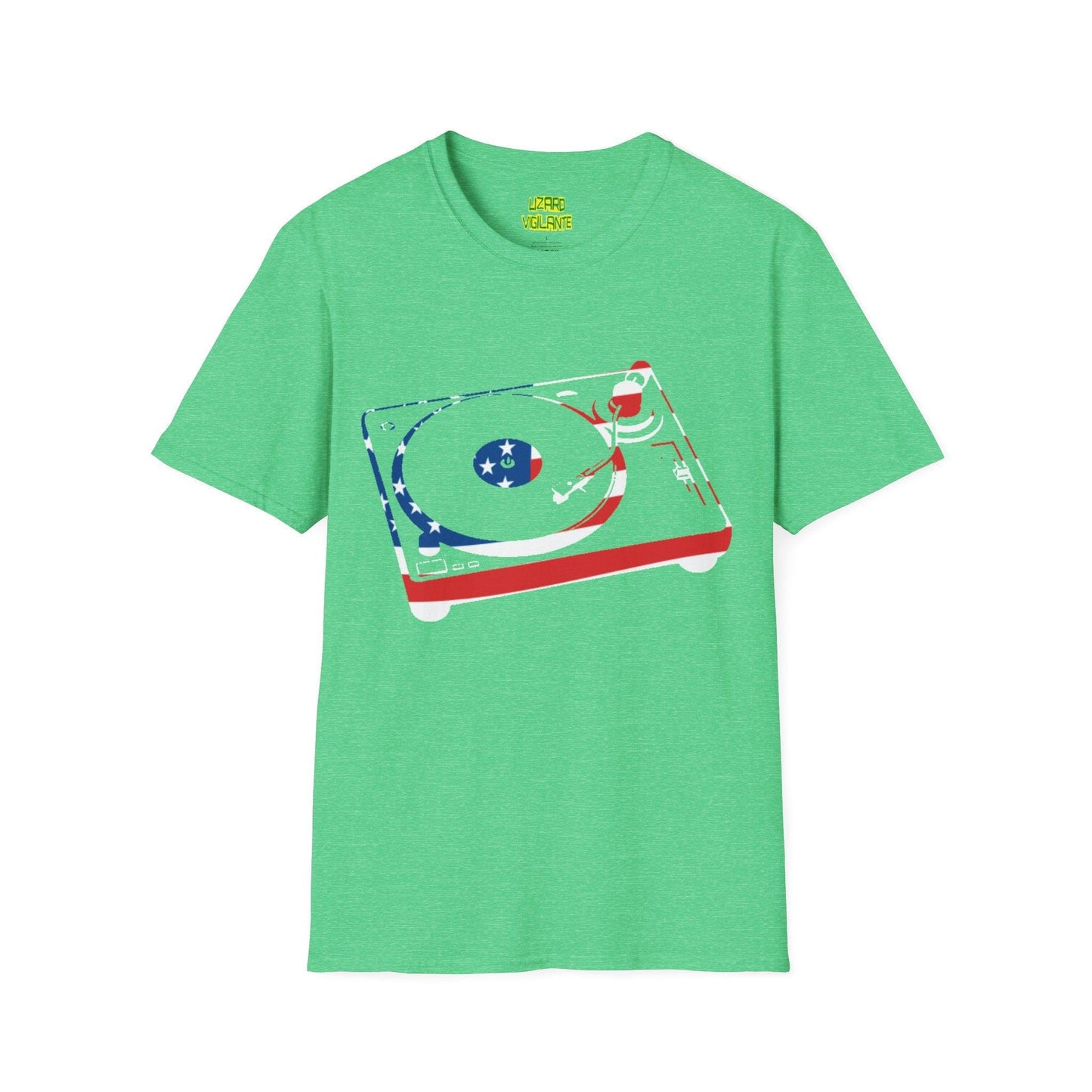 American Flag Turntable Unisex Softstyle DJ T-Shirt - Lizard Vigilante