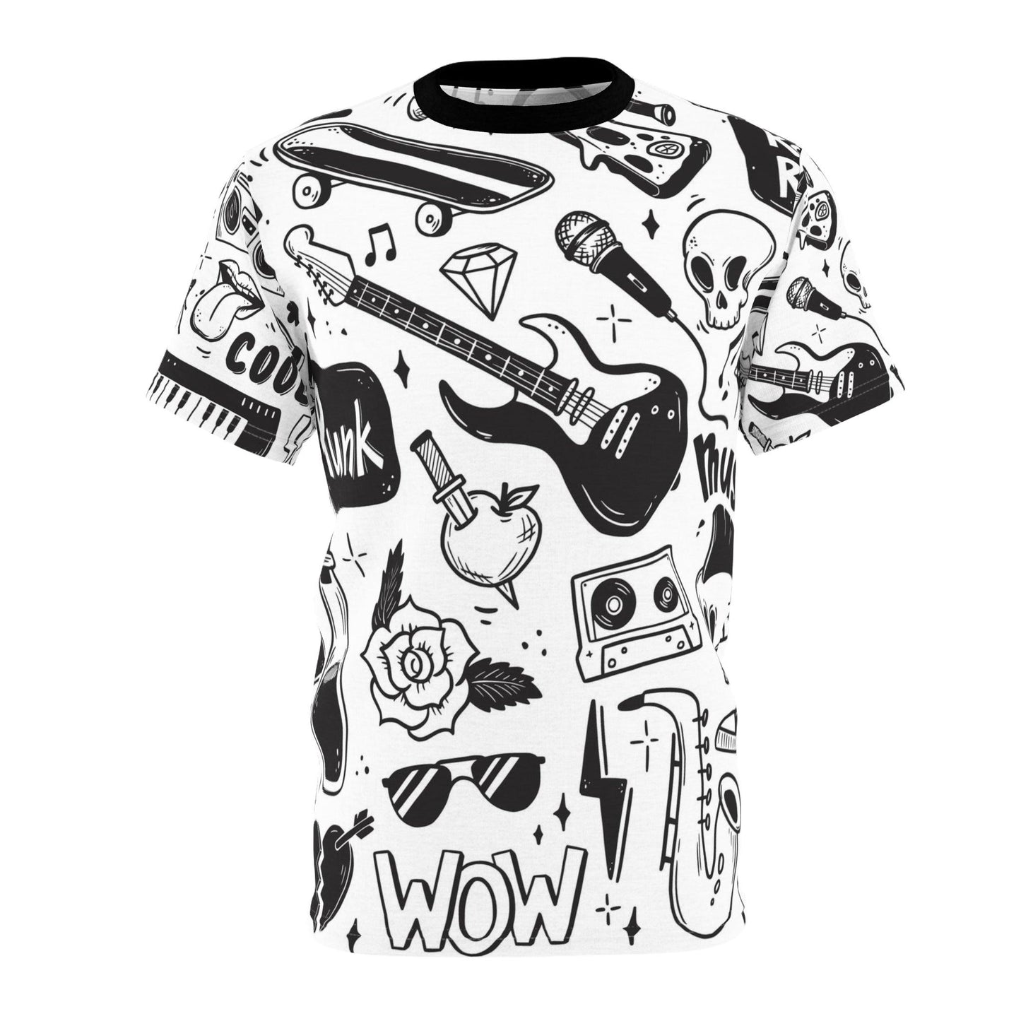 Rock Music Collage' Unisex Cut & Sew Tee (AOP) - Lizard Vigilante