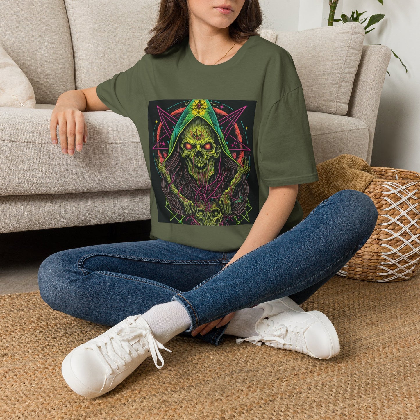 Hooded Skull T-Shirt — Neon Occult Graphic Tee