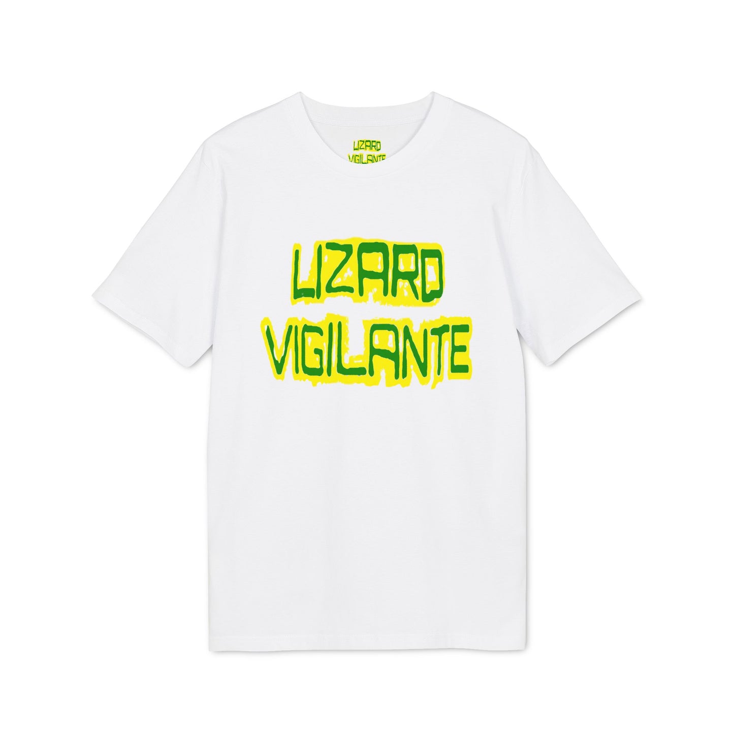Lizard Vigilante T-Shirt — Retro Neon Graphic Tee for Reptile Fans