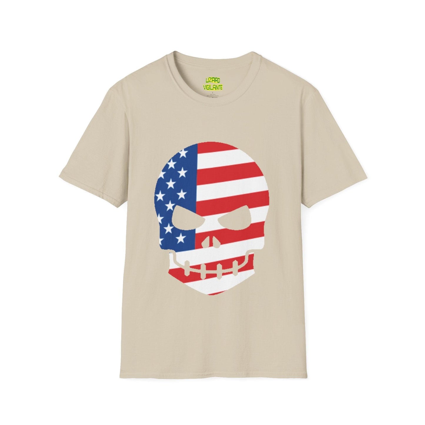 American Flag Skull Graphic Unisex Softstyle USA T-Shirt - Lizard Vigilante