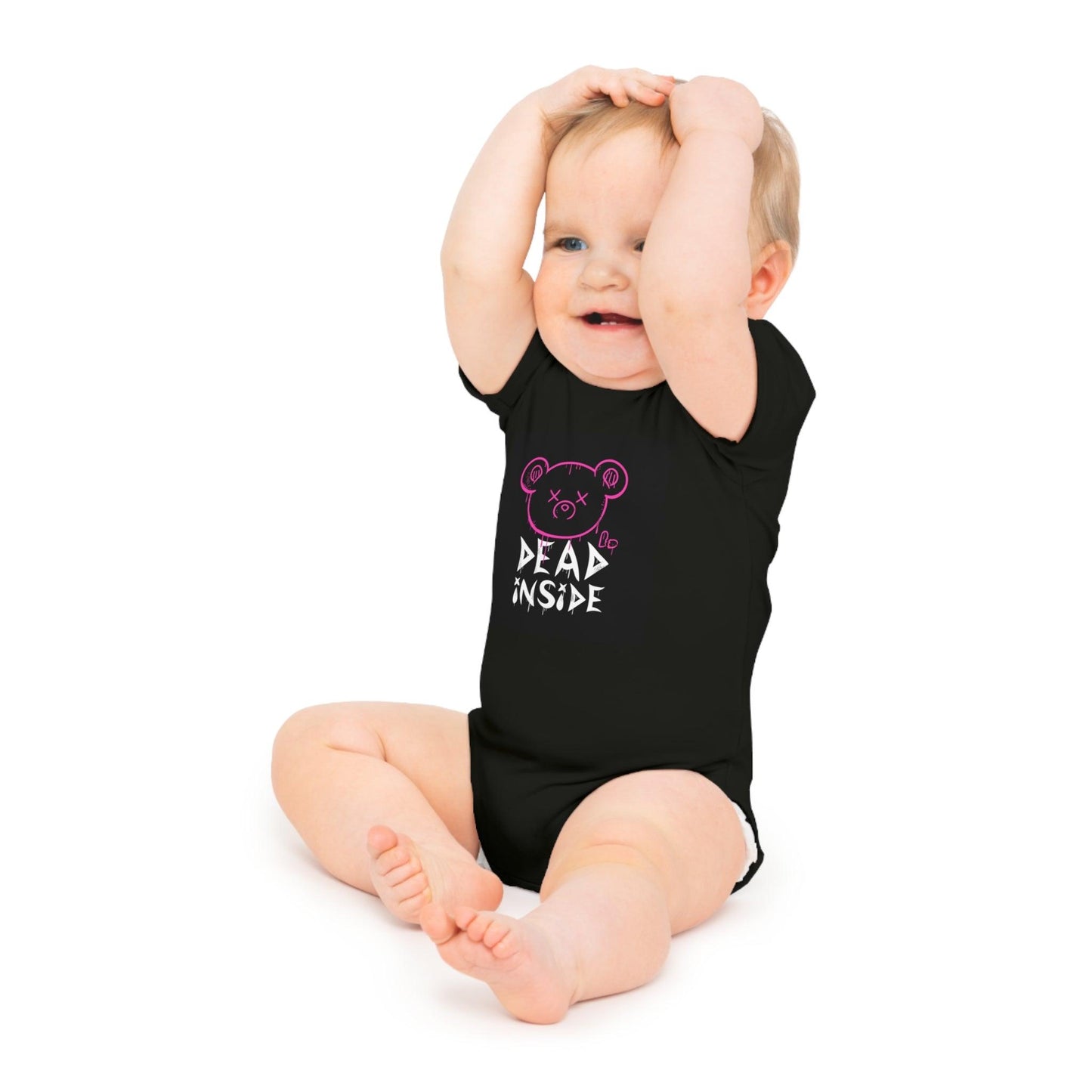 Dead Inside Teddy Bear Baby Short Sleeve Bodysuit - Premium Kids clothes from Printify - Just $59.99! Shop now at Lizard Vigilante