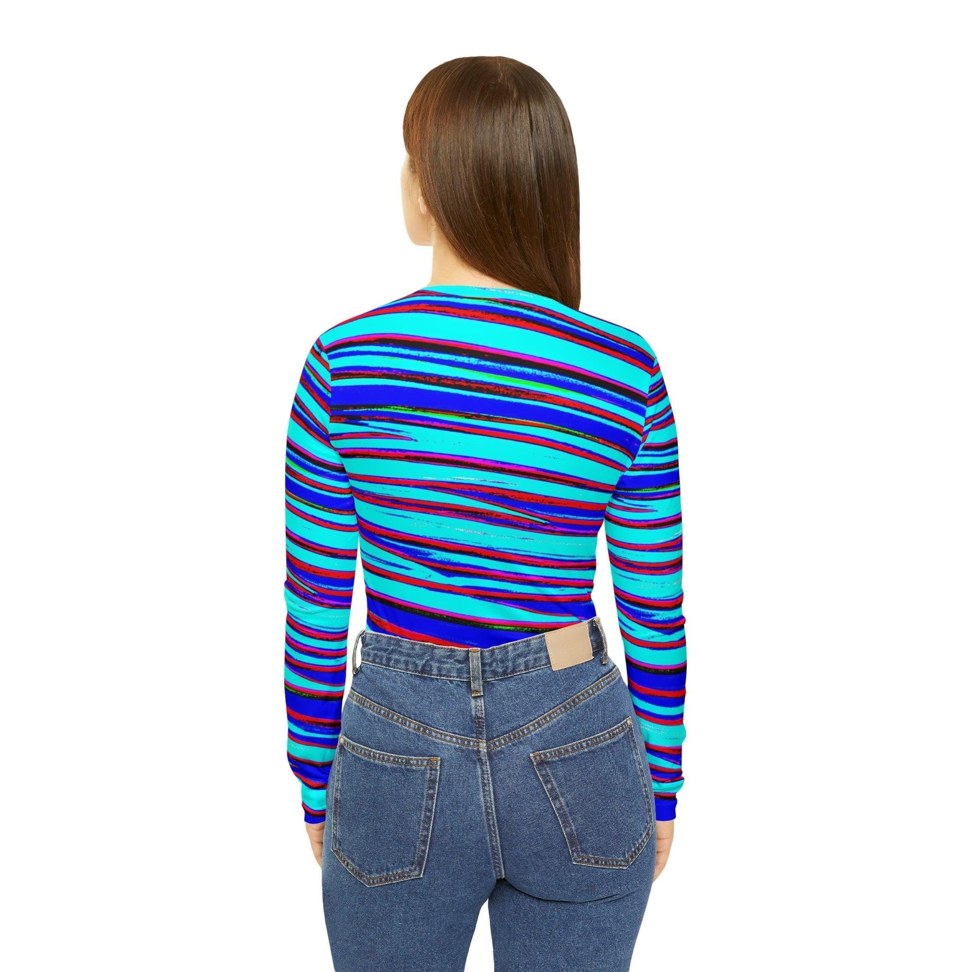 Strips Women's Long Sleeve V-neck Shirt - Lizard Vigilante