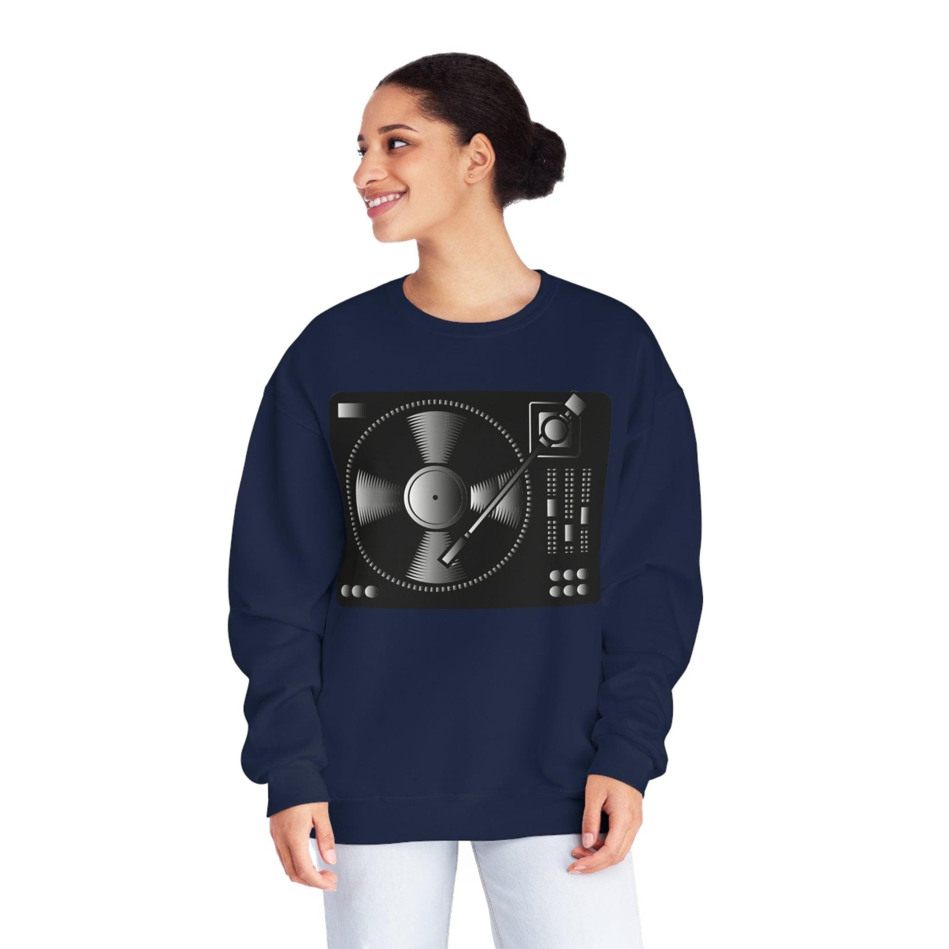 Turntable Record Player Unisex NuBlend® Crewneck DJ Sweatshirt - Lizard Vigilante