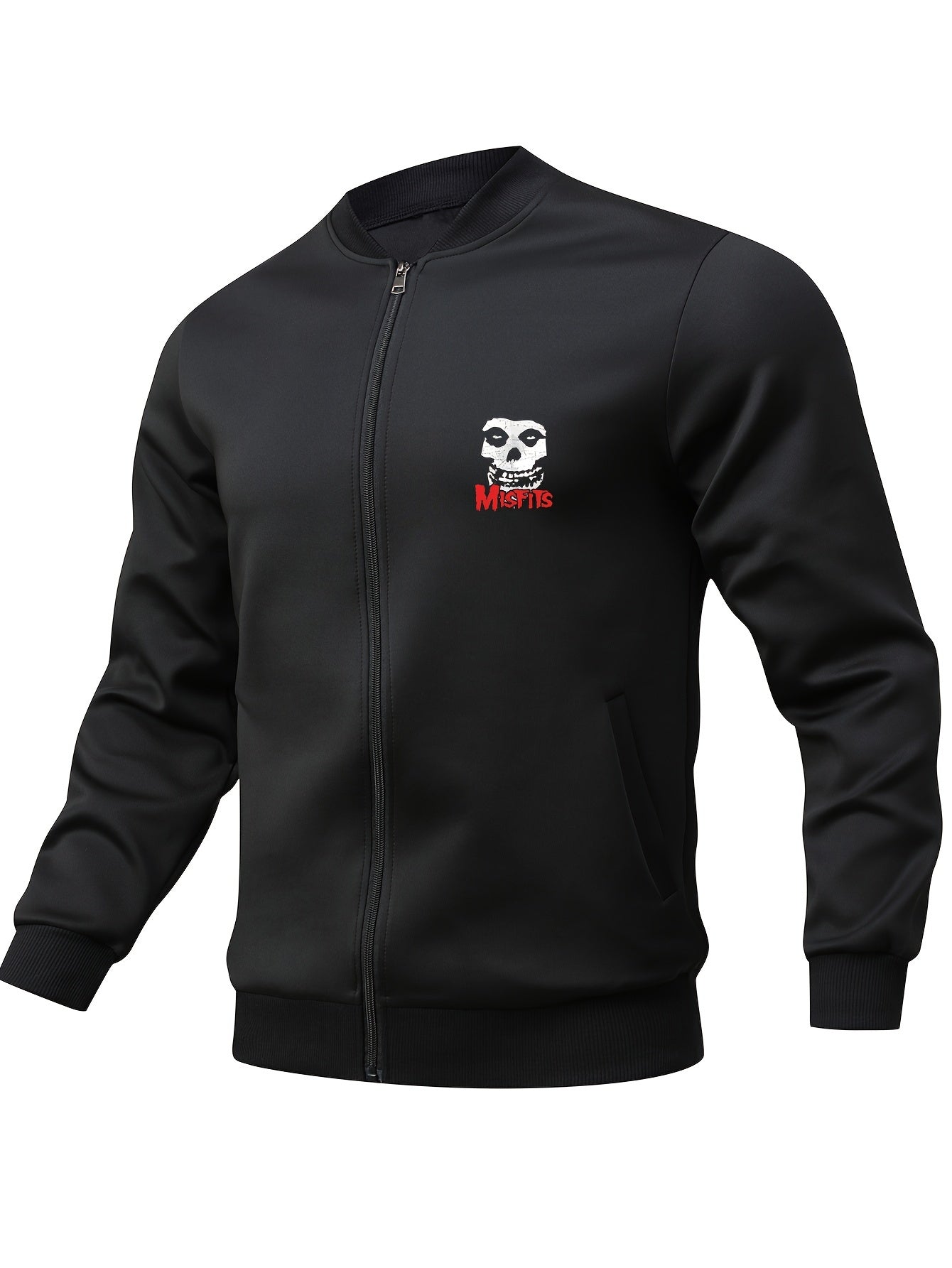 The Misfits Skull Logo Men’s Bomber Jacket – Iconic Punk Rock Outerwear with Pockets & Zip-Up Baseball Collar - Premium jacket from Lizard Vigilante - Just $39.93! Shop now at Lizard Vigilante