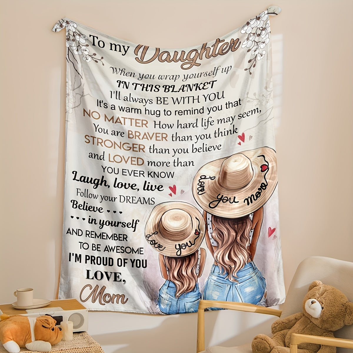 1pc Flannel Blanket, To My Daughter From Mom Blanket, Warm Cozy Soft Throw Blanket For Couch Bed Sofa