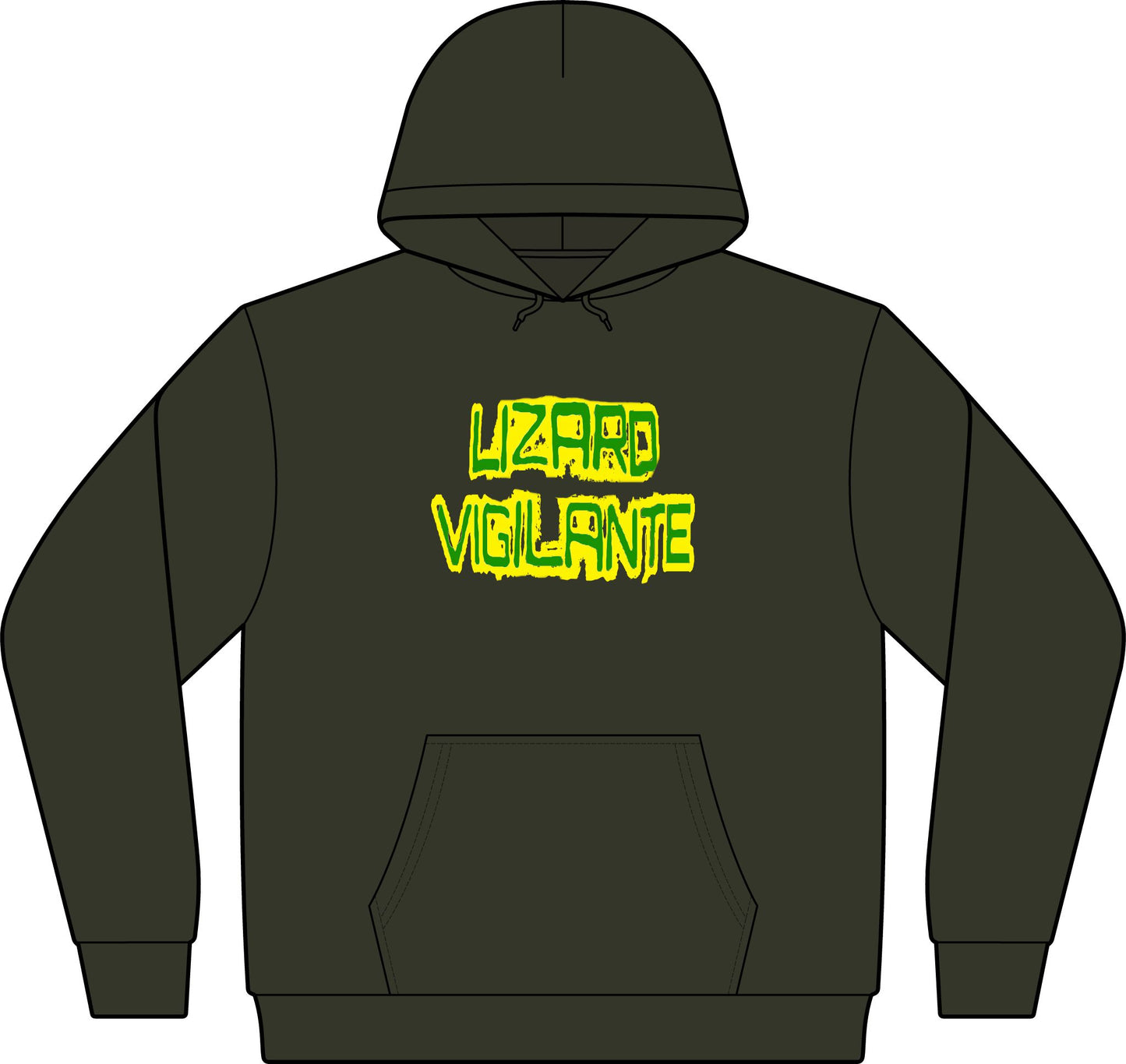 Lizard Vigilante Hoodie — Camo-Inspired Pullover with Neon Graphic