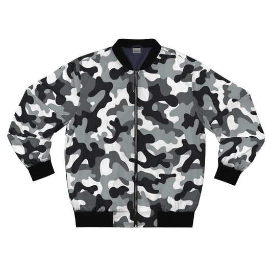 Black, Grey, White Camouflage Men's Bomber Jacket - Lizard Vigilante