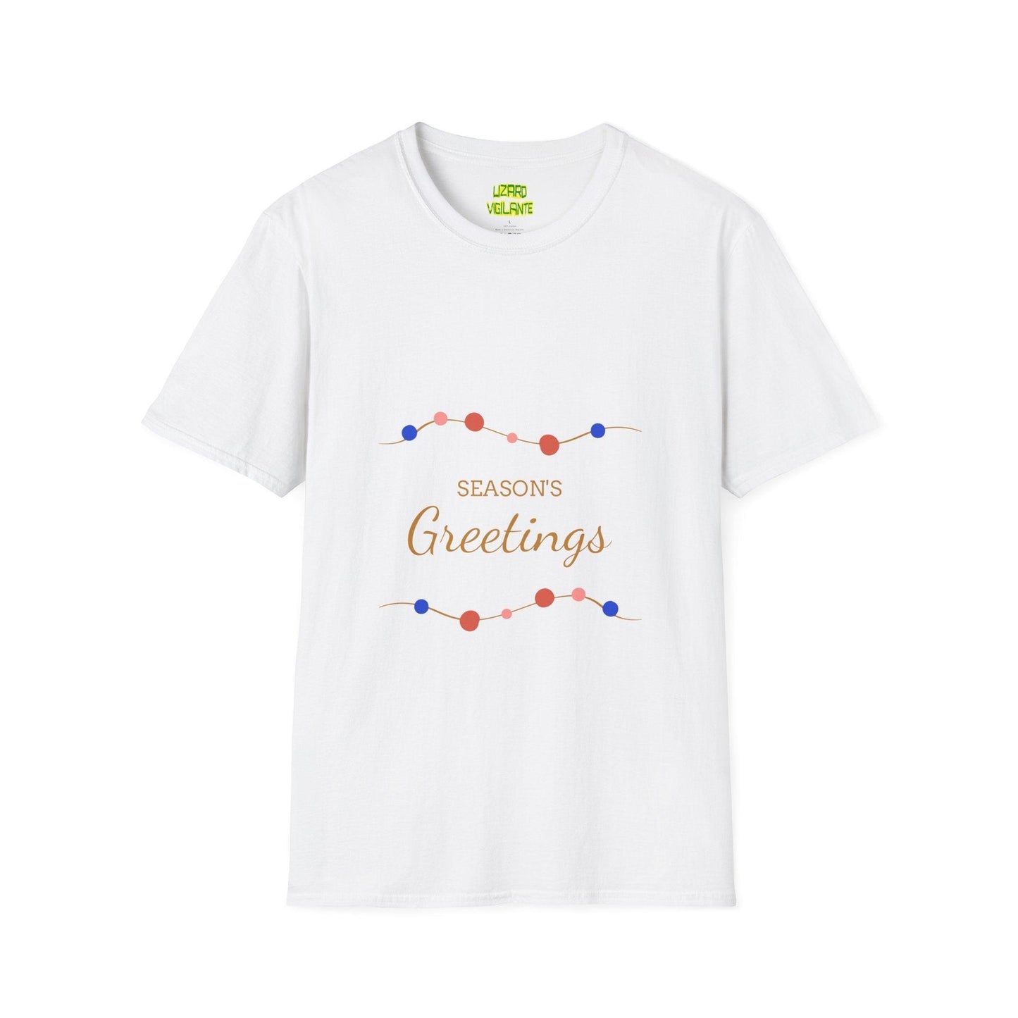 Season's Greetings with Strings of Lights Holiday Unisex Softstyle T-Shirt - Lizard Vigilante