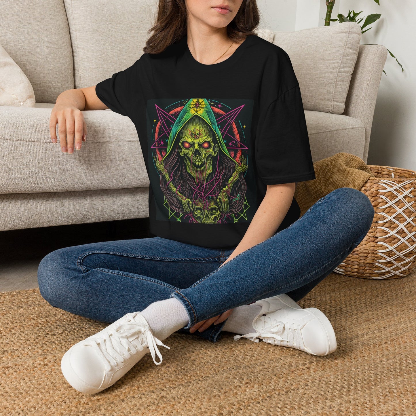 Hooded Skull T-Shirt — Neon Occult Graphic Tee