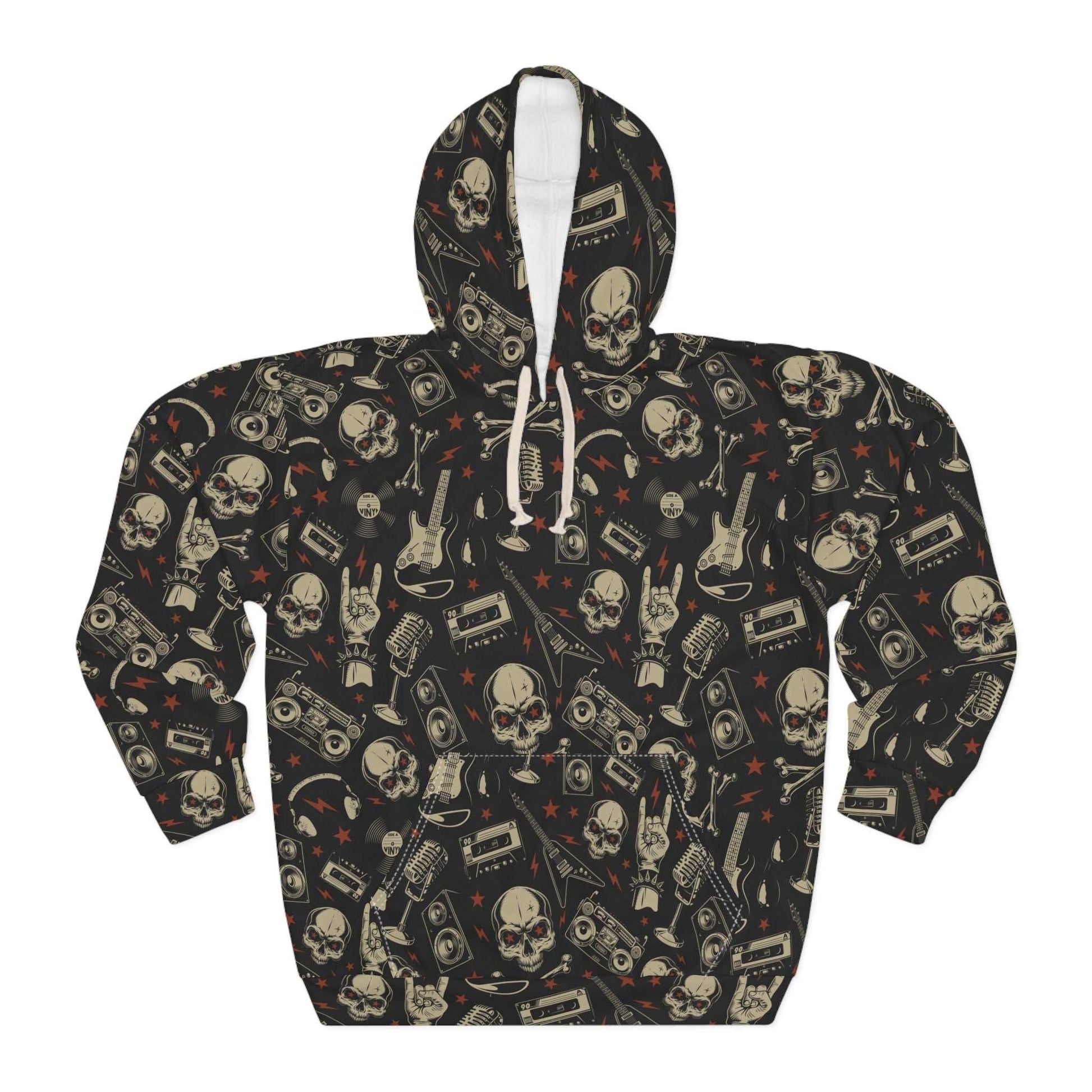 80s Metal Collage' Unisex Pullover Hoodie (AOP) - Lizard Vigilante