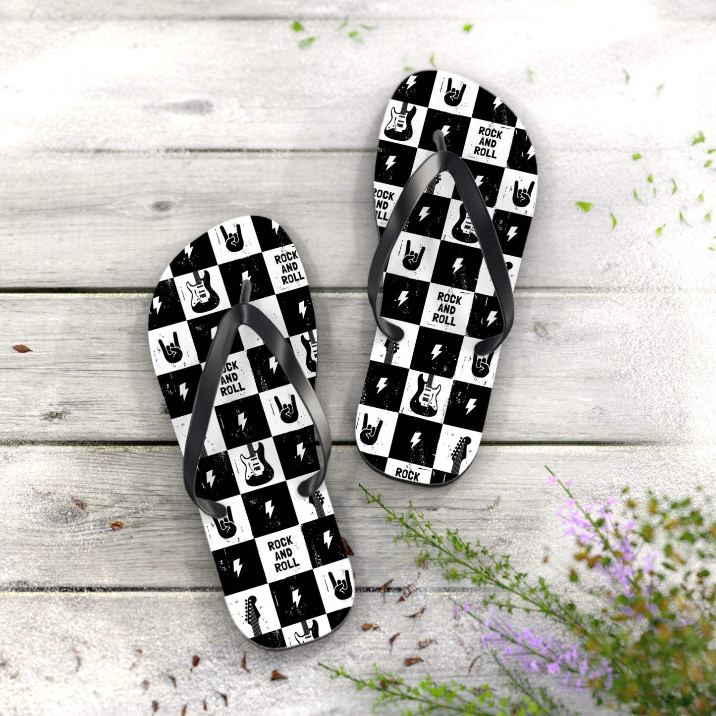 Rock And Roll Squares Flip Flops - Premium Shoes from Printify - Just $27.99! Shop now at Lizard Vigilante