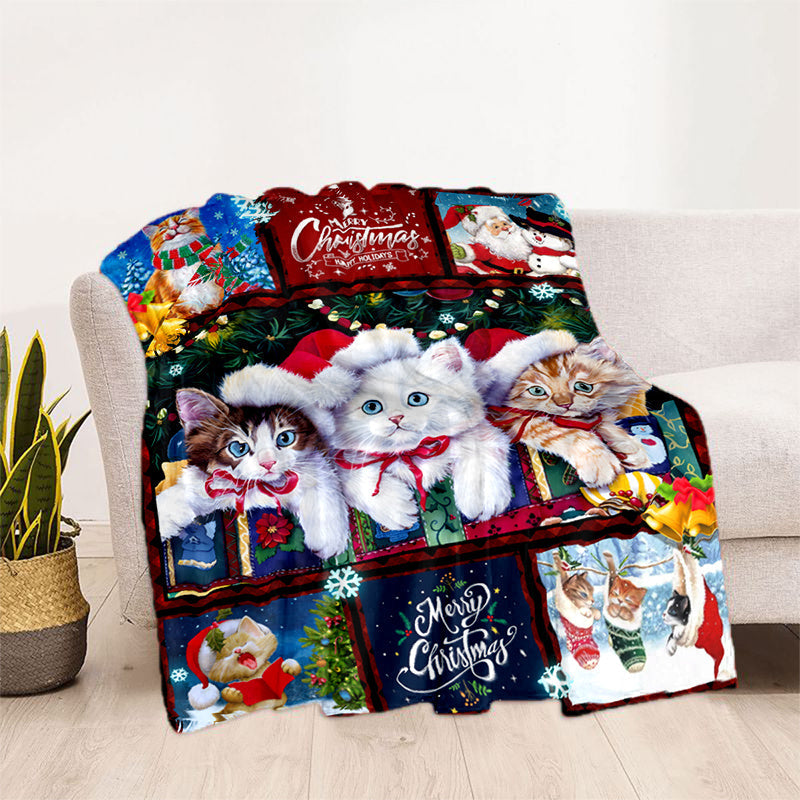 1pc Cozy Christmas Cat Santa Claus Flannel Blanket - Soft, Warm, Lightweight, Digital Printing Fleece Throw for Sofa, Bed, Travel, Camping, Living Room, Office, Couch, Chair - Perfect Gift for Family or Friends with Festive H