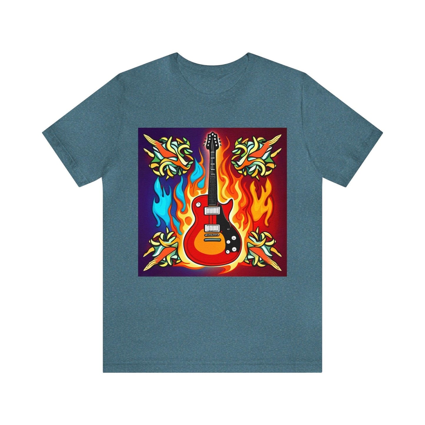 Flaming Axe Unisex Jersey Short Sleeve Tee Shirt Electric Guitar On Fire XS-3X - Lizard Vigilante