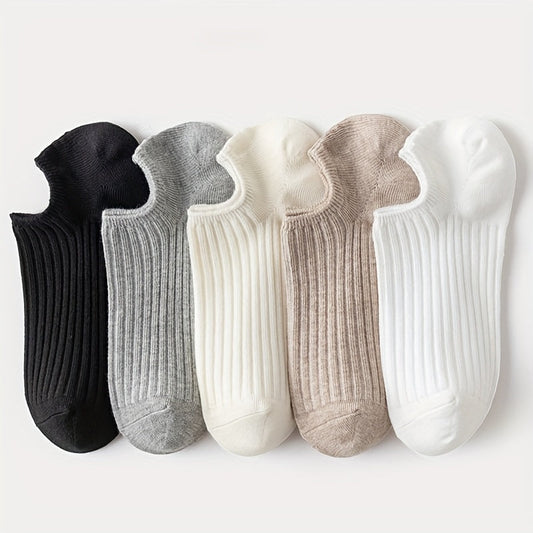 1/5 Pairs No Show Solid Socks, Simple & Breathable Unisex Boat Socks, Women's Stockings & Hosiery