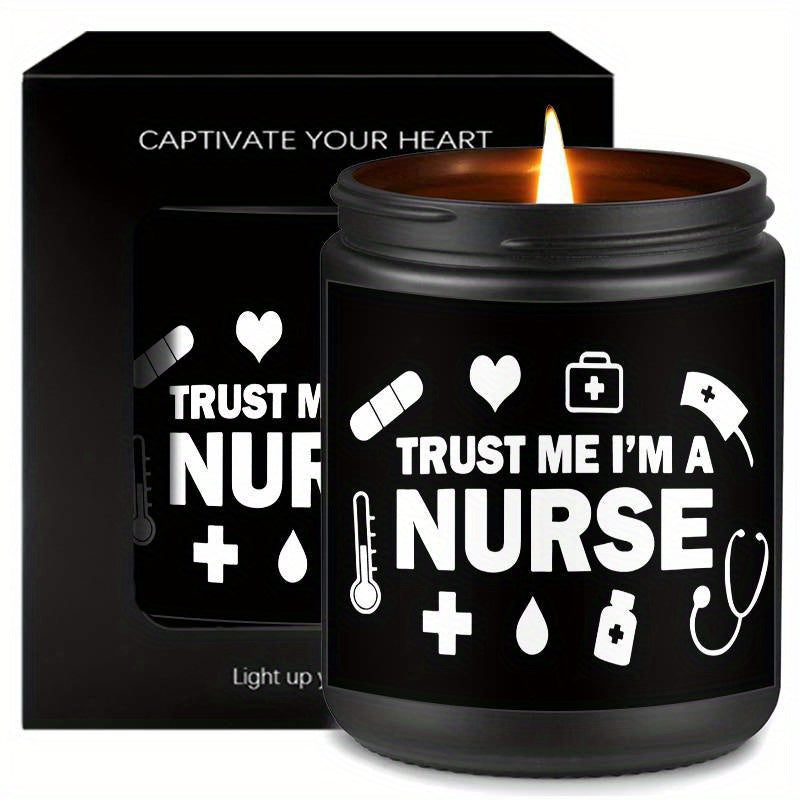 1pc Lavender Scented Candle 5.3oz - "Trust Me, I'm a Nurse" Design with Medical Symbols | Heartfelt Gift for Nurses, Nurse Appreciation, Graduation, Birthdays, Christmas | Soy Wax, Glass Container