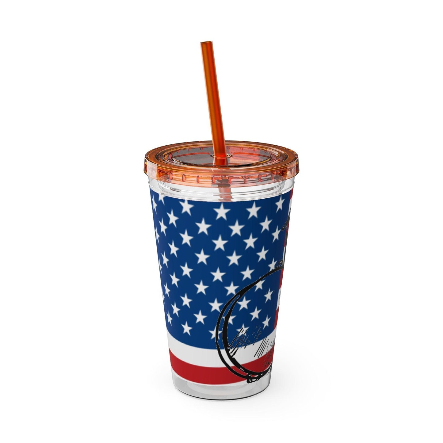 Uncle Sam Drums Before an American Flag Sunsplash Tumbler with Straw, 16oz - Lizard Vigilante