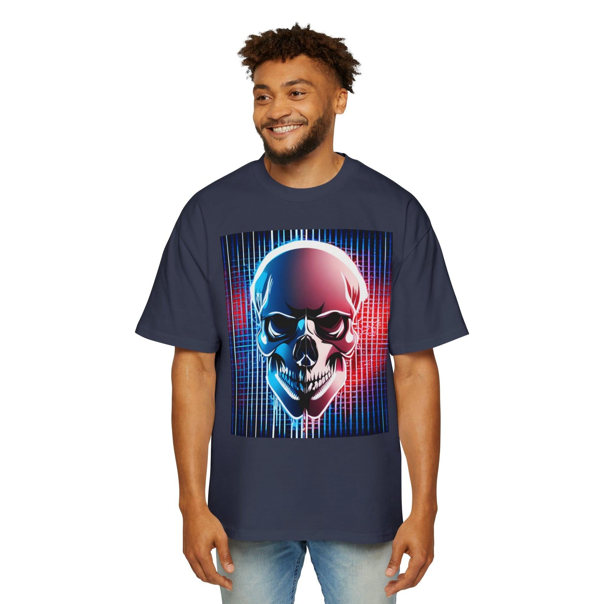 Grid Skull Men's Heavy Oversized Tee - Lizard Vigilante