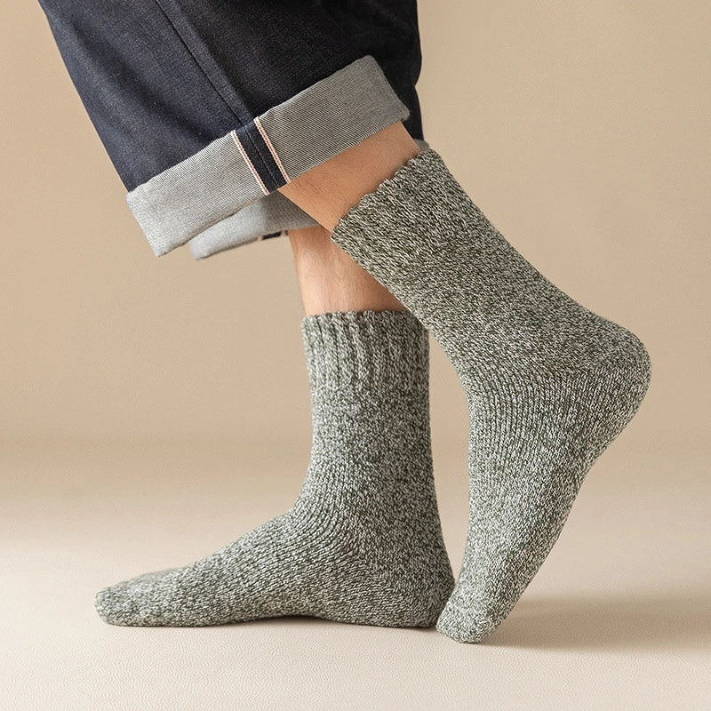 5pairs Socks Men's Winter Terry Socks Fleece Thickened Solid Color Mid Tube Socks Parallel Line Towel Socks Warm Floor Socks