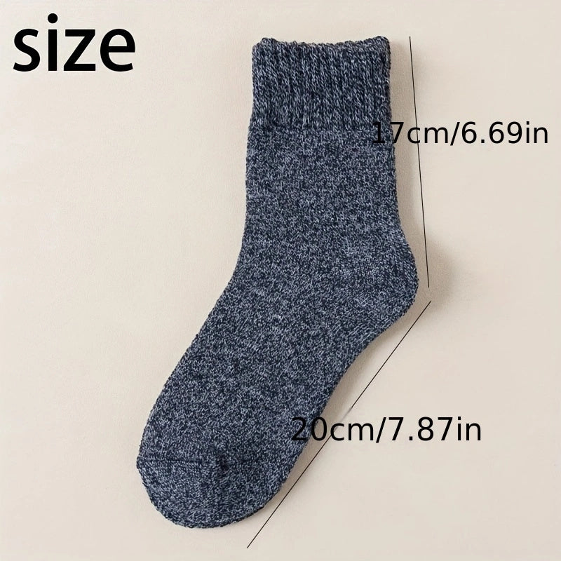 5pairs Socks Men's Winter Terry Socks Fleece Thickened Solid Color Mid Tube Socks Parallel Line Towel Socks Warm Floor Socks