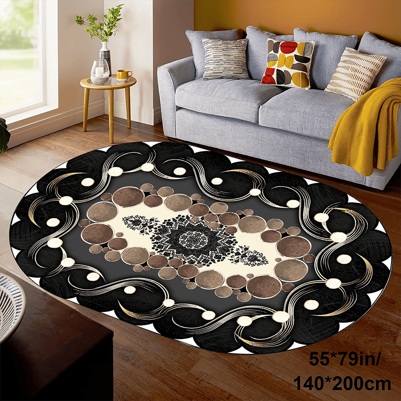 Imitation Cashmere Black Pattern Tan Spotted Oval Floor Mat Large Area Full Padded Premium Light Luxury Premium Sense Carpet Living Room Tea Table Blanket Room Bedside Thickened Household Floor Mat For Hotel