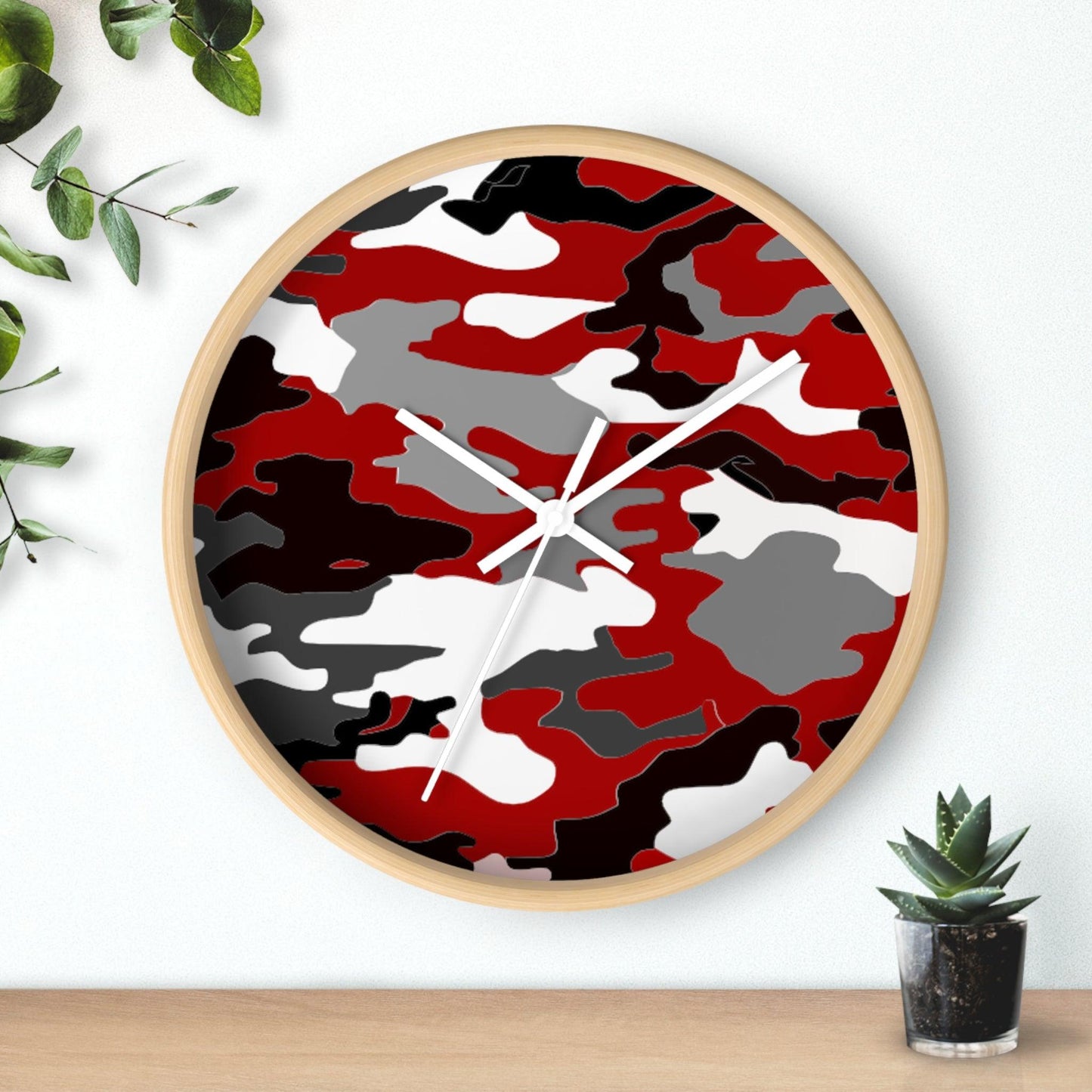 Red Black White Camo Wall Clock - Lizard Vigilante