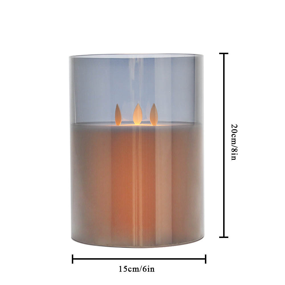 8" High 3-Wick Glass Flameless Candles