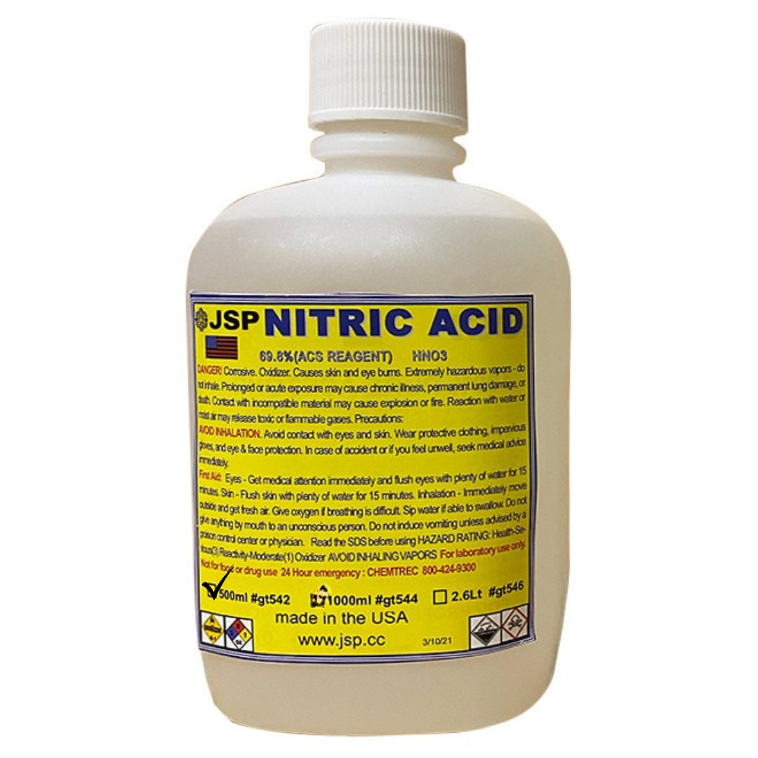 JSP 16 oz. Nitric Acid 69.8% 500 ML Concentrated ACS Lab Grade Best for Gold Refining
