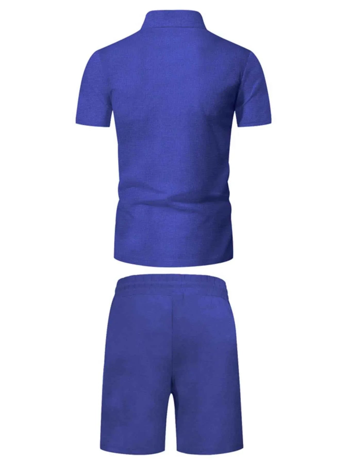 Men's Plus Size Zip Up Short Sleeve Top and Shorts Set