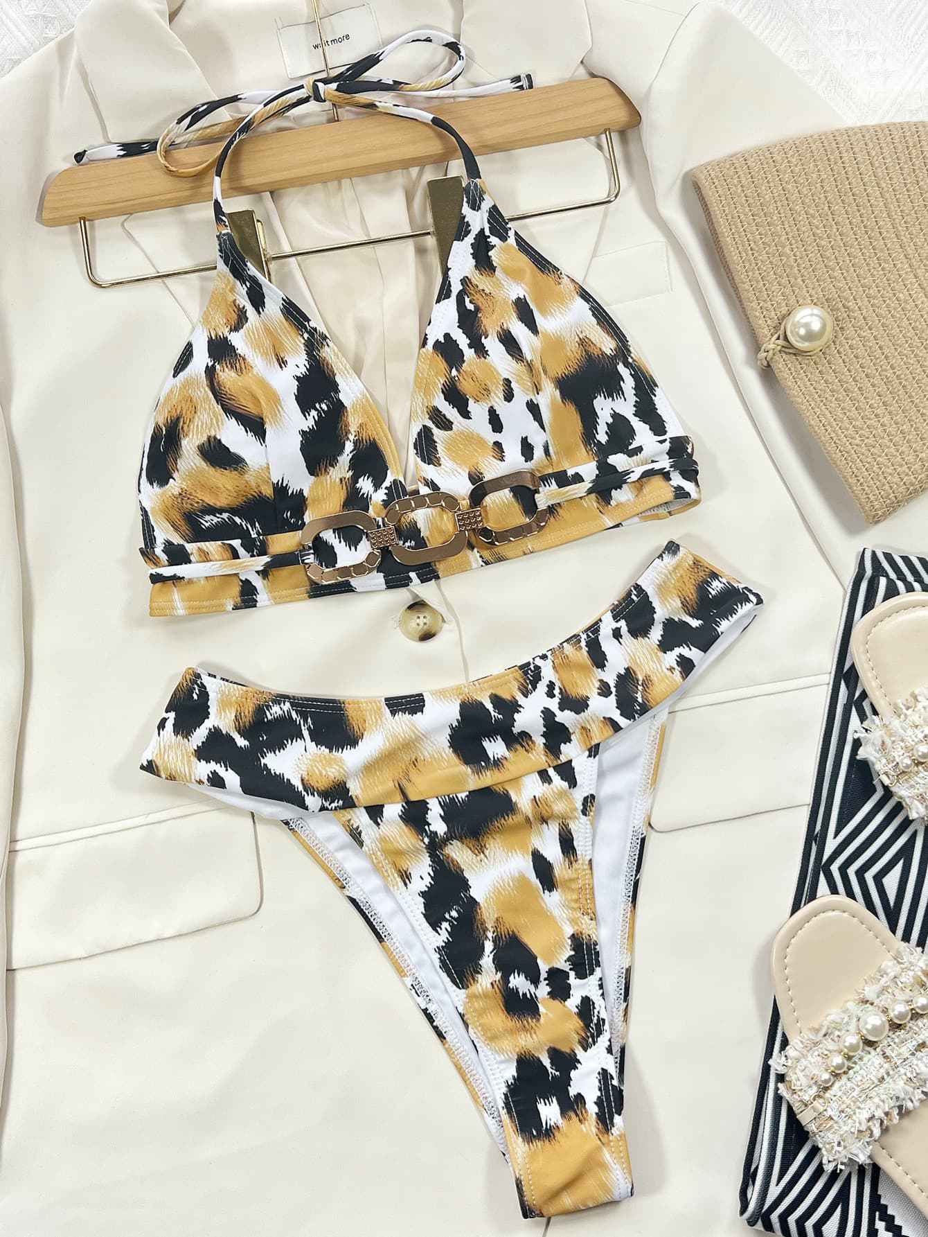 Animal Print Halter Neck: Bikini Set