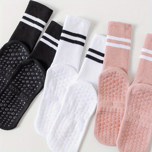 3pcs Women's Non-Slip Yoga & Pilates Socks with Grips - Breathable, Comfort Fit for Barre & Ballet, Yoga Socks, Pilates Socks - For Women - Suitable for Yoga, Pilates, Barre & Ballet - Perfect Gift for Fitness Enthusiasts