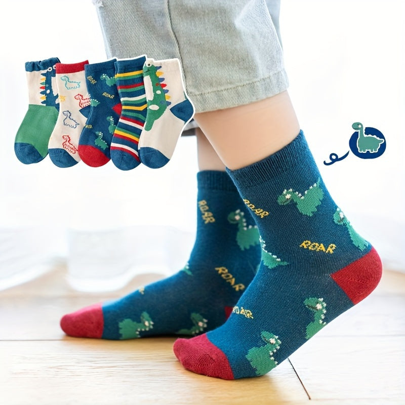 Boy's Dinosaur Pattern Socks, Breathable, Comfy, Casual Style, Unisex