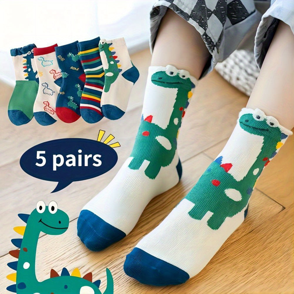 Boy's Dinosaur Pattern Socks, Breathable, Comfy, Casual Style, Unisex