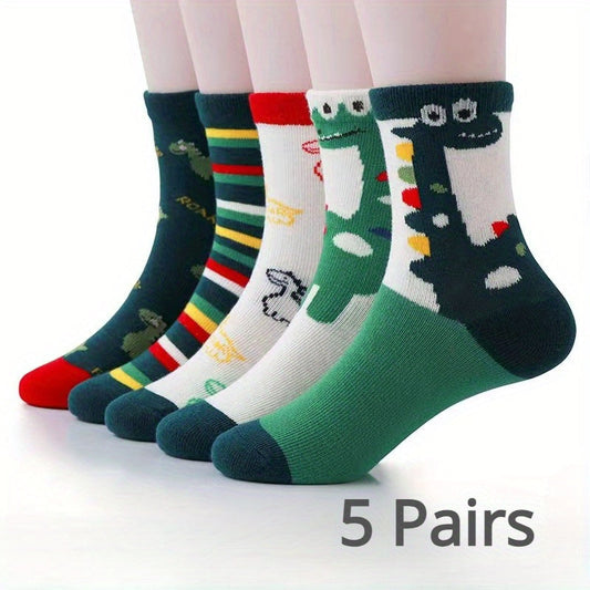 Boy's Dinosaur Pattern Socks, Breathable, Comfy, Casual Style, Unisex