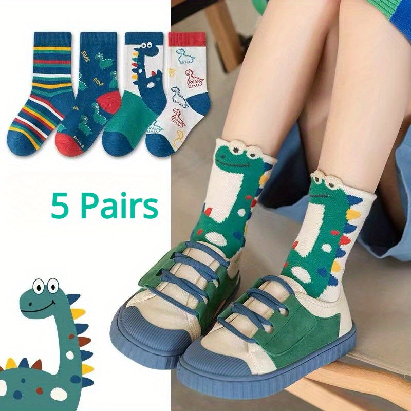 Boy's Dinosaur Pattern Socks, Breathable, Comfy, Casual Style, Unisex