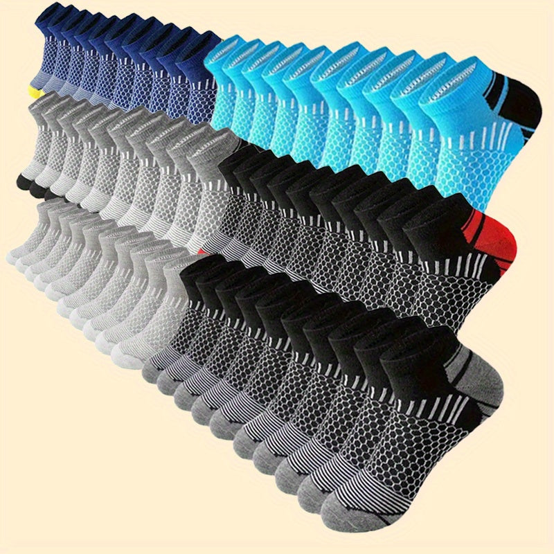 20 Or 60 Pairs Of Men's Low Cut Socks, Anti Odor & Sweat Absorption, Comfy & Breathable, Elastic Sport Socks, All Seasons Wearing