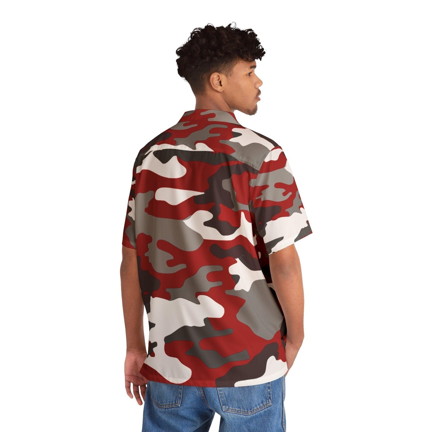 Red Black White Camo Men's Hawaiian Shirt - Lizard Vigilante