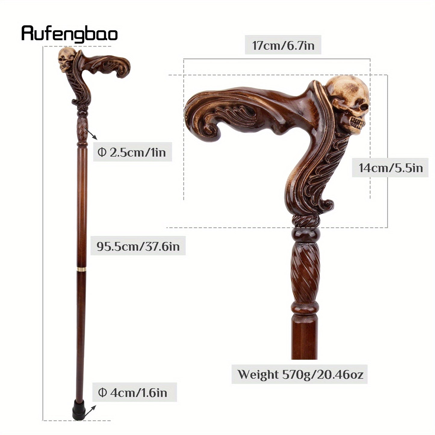 Rufengbao Elegant Wooden Cane with Skull Handle - 36.61-inch Fashionable Decorative Stick for Cosplay, Vampire Parties, & Halloween Accessories - Premium cane from Lizard Vigilante - Just $61.08! Shop now at Lizard Vigilante