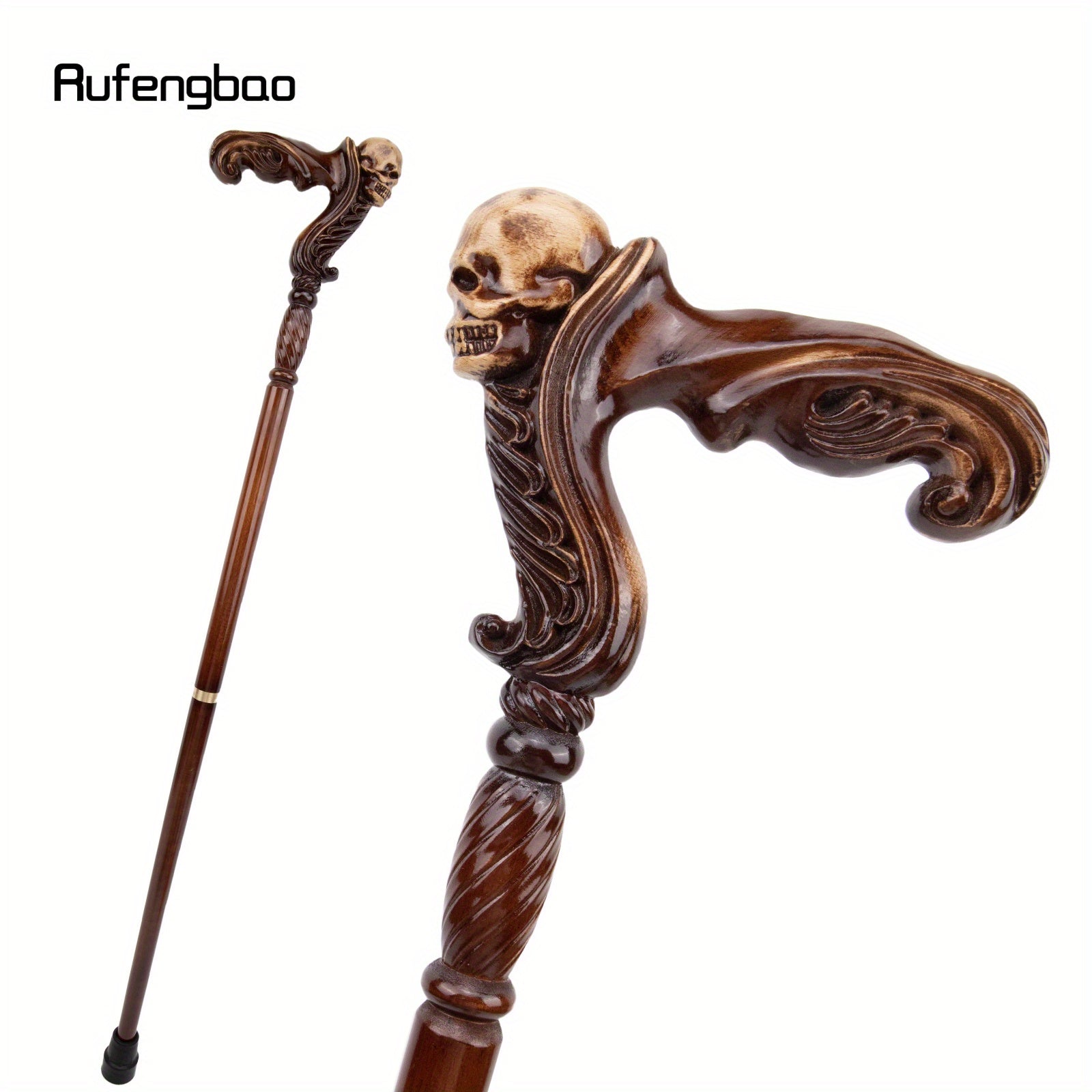 Rufengbao Elegant Wooden Cane with Skull Handle - 36.61-inch Fashionable Decorative Stick for Cosplay, Vampire Parties, & Halloween Accessories - Premium cane from Lizard Vigilante - Just $61.08! Shop now at Lizard Vigilante