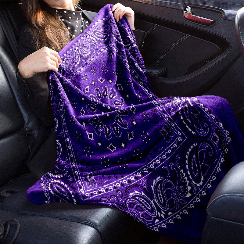 Purple Paisley Pattern Blanket, High-definition Printed Blanket, Soft And Comfortable Home Blanket, Car Travel Camping Warm Blanket, Office Lunch Break Blanket, 8.11oz Per Square Meter