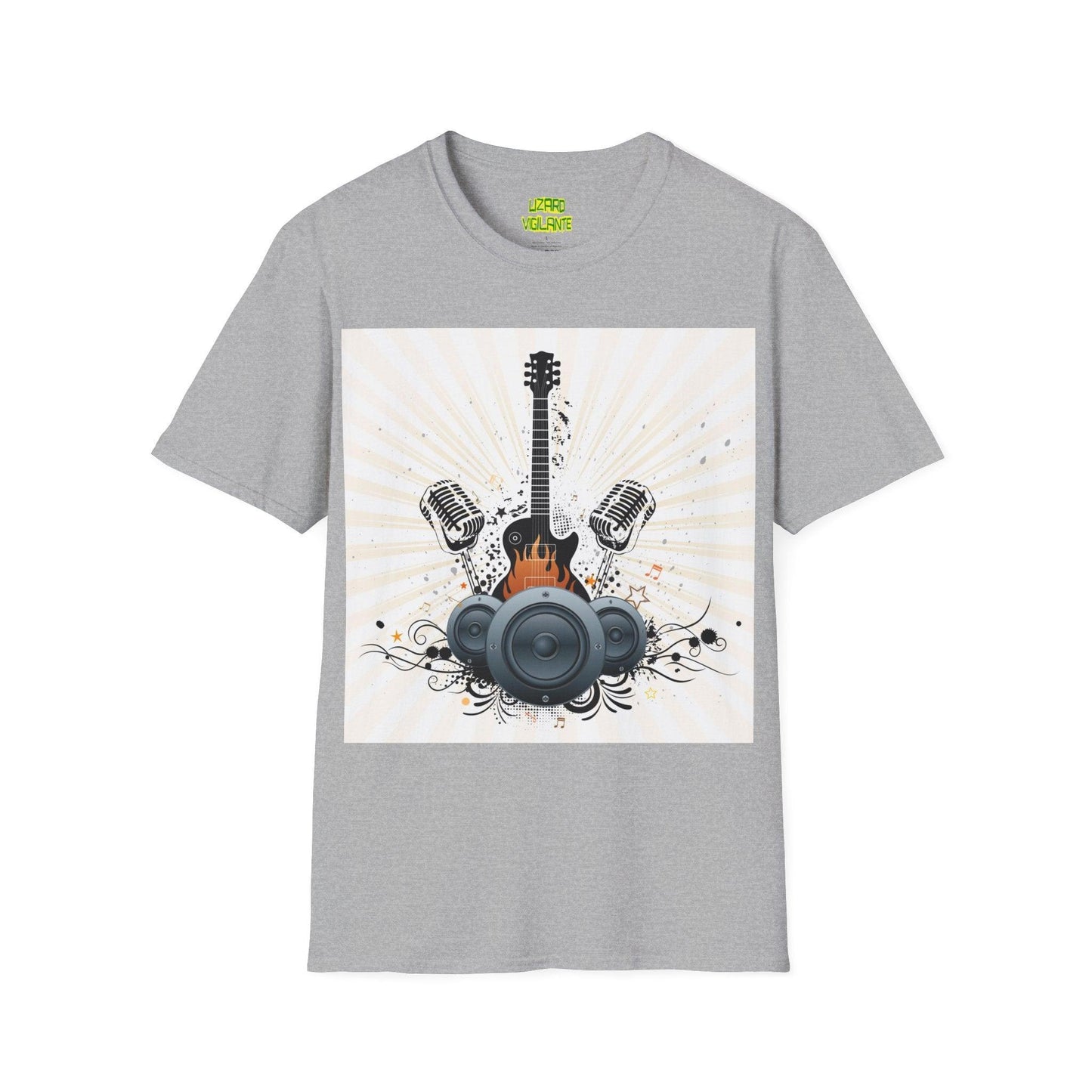 Fire Guitar Mics Speakers Unisex Softstyle T-Shirt - Lizard Vigilante